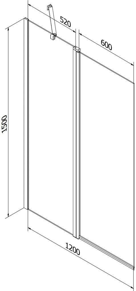 Mexen Flip, vaňová zástena 1-krídlová 120 x 150 cm, otočné krídlo, 6 mm námraza sklo, chrómový profil, 894-120-101-01-30