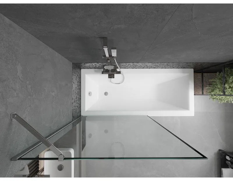 Mexen Next, vaňová zástena 1-krídlová 100 x 150 cm, fixné krídlo, 6 mm číre sklo s čiernym vzorom, chrómový profil, 895-100-000-00-70-01