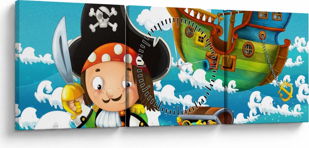 Obraz - Pirátsky poklad (s hodinami) (90x30 cm)
