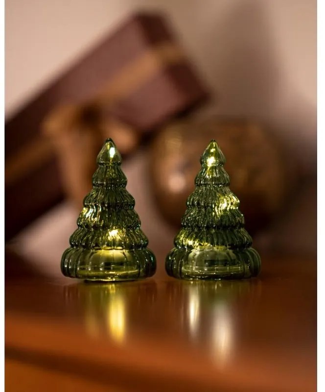 SIRIUS LED světelný stromeček, skleněný, sada 2 kusy, zelený, 9 cm