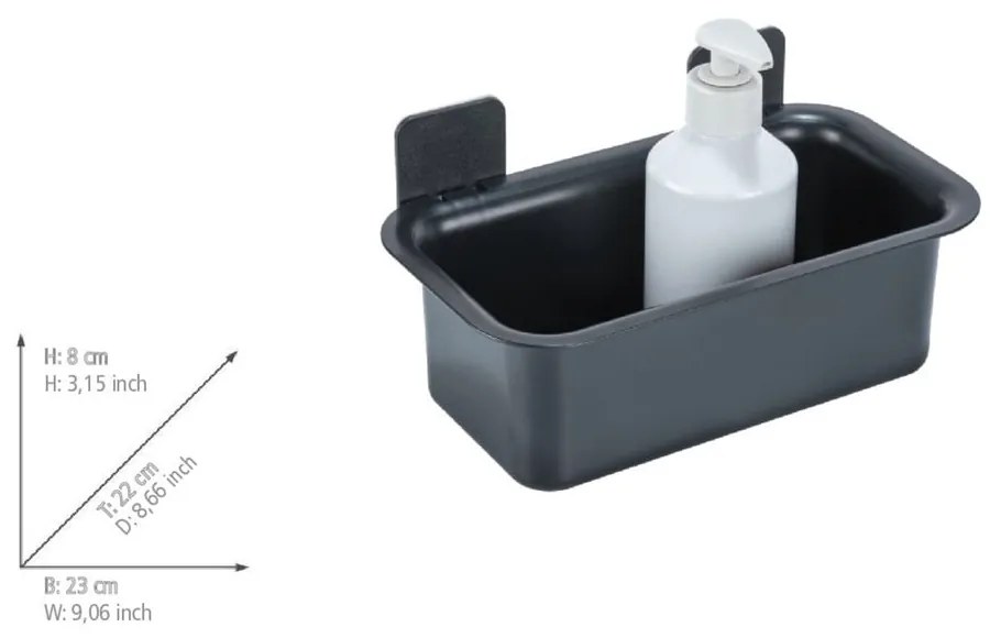 Čierna plastová kúpeľňová polička bez vŕtania Parma – Allstar