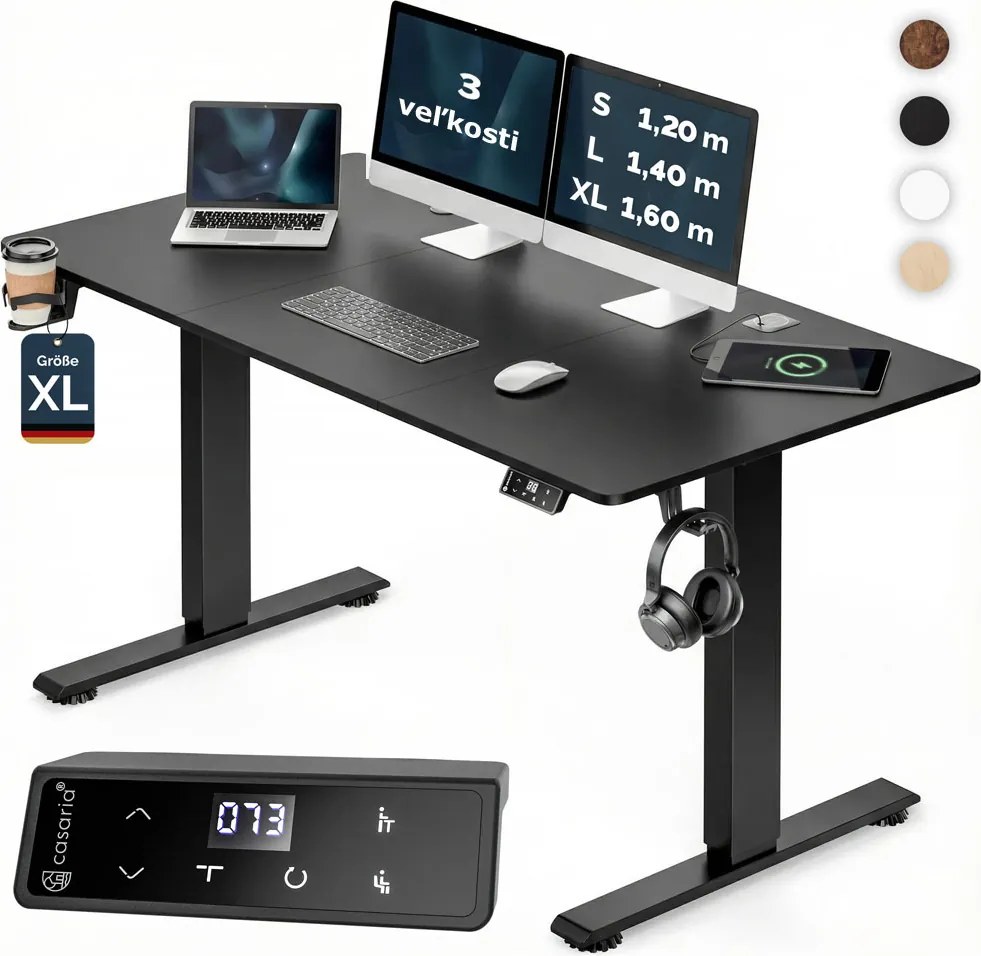 Výškovo nastaviteľný kancelársky stôl FLEXI, 160x75x72-117cm, čierna Casaria