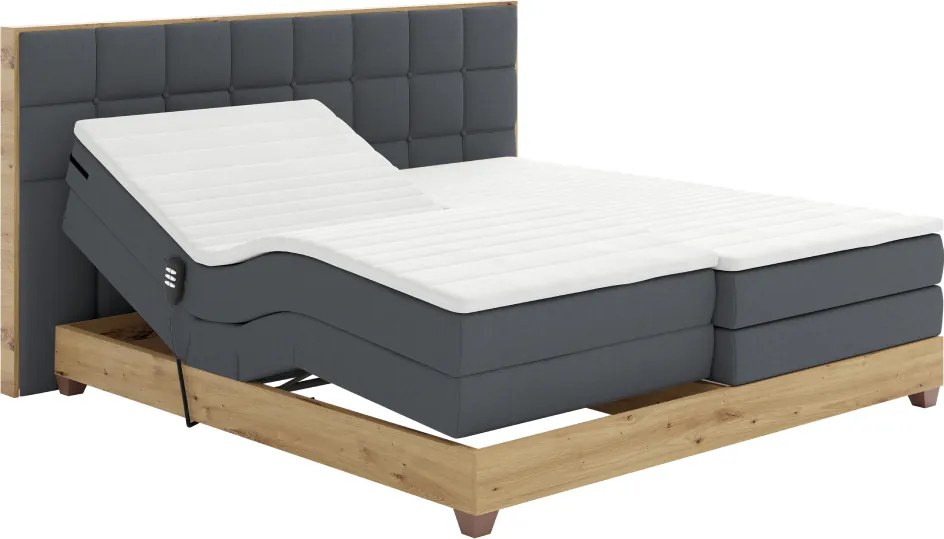 Elektrická polohovacia posteľ, boxspring, tmavosivá/dub artisan, 180x200, TIANA