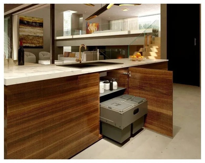 Sivý vstavaný plastový odpadkový kôš na triedený odpad 42 l Block U-Sink 2.0 – Elletipi