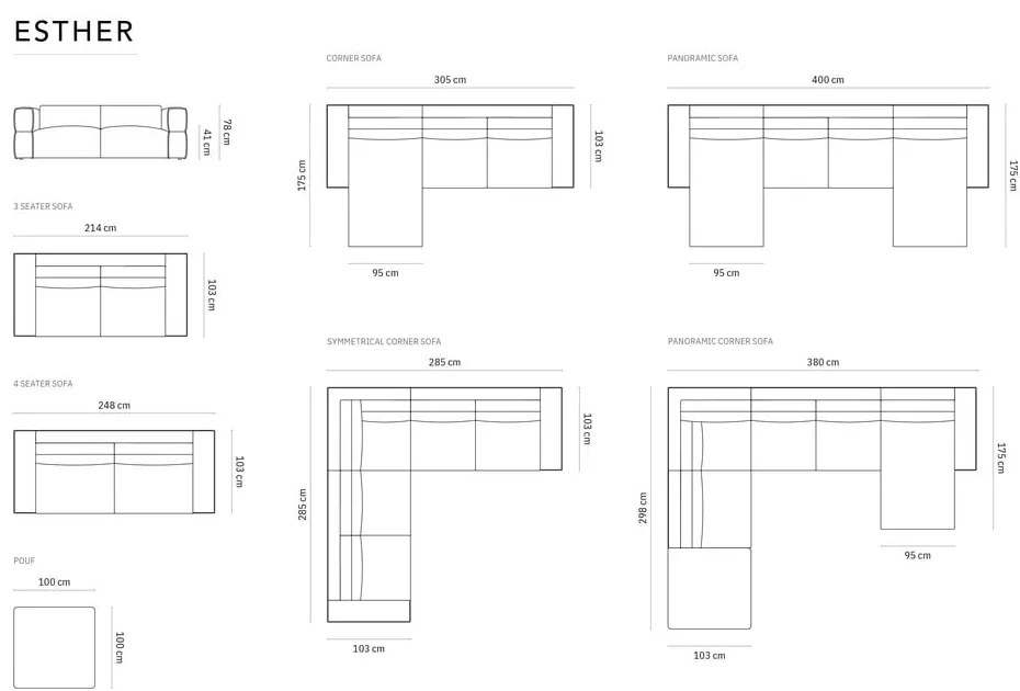 Modrá rohová pohovka, pravý roh Esther - Milo Casa