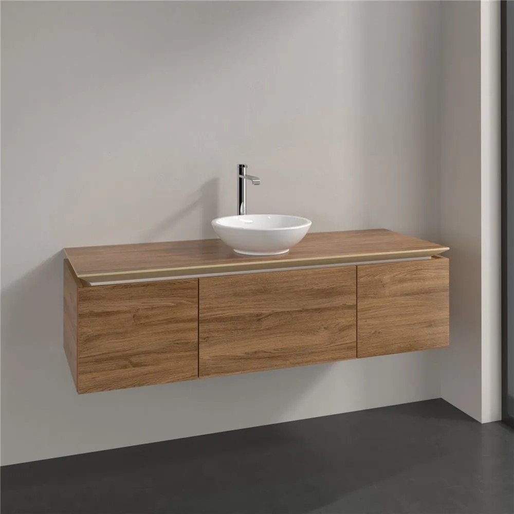 VILLEROY &amp; BOCH Legato závesná skrinka pod umývadlo na dosku (umývadlo v strede), 3 zásuvky, 1400 x 500 x 380 mm, Oak Kansas, B58500RH