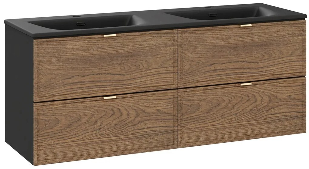 Závesná skrinka Talia Casella Sky so zápustnými umývadlami 120 cm čierna/dub castella