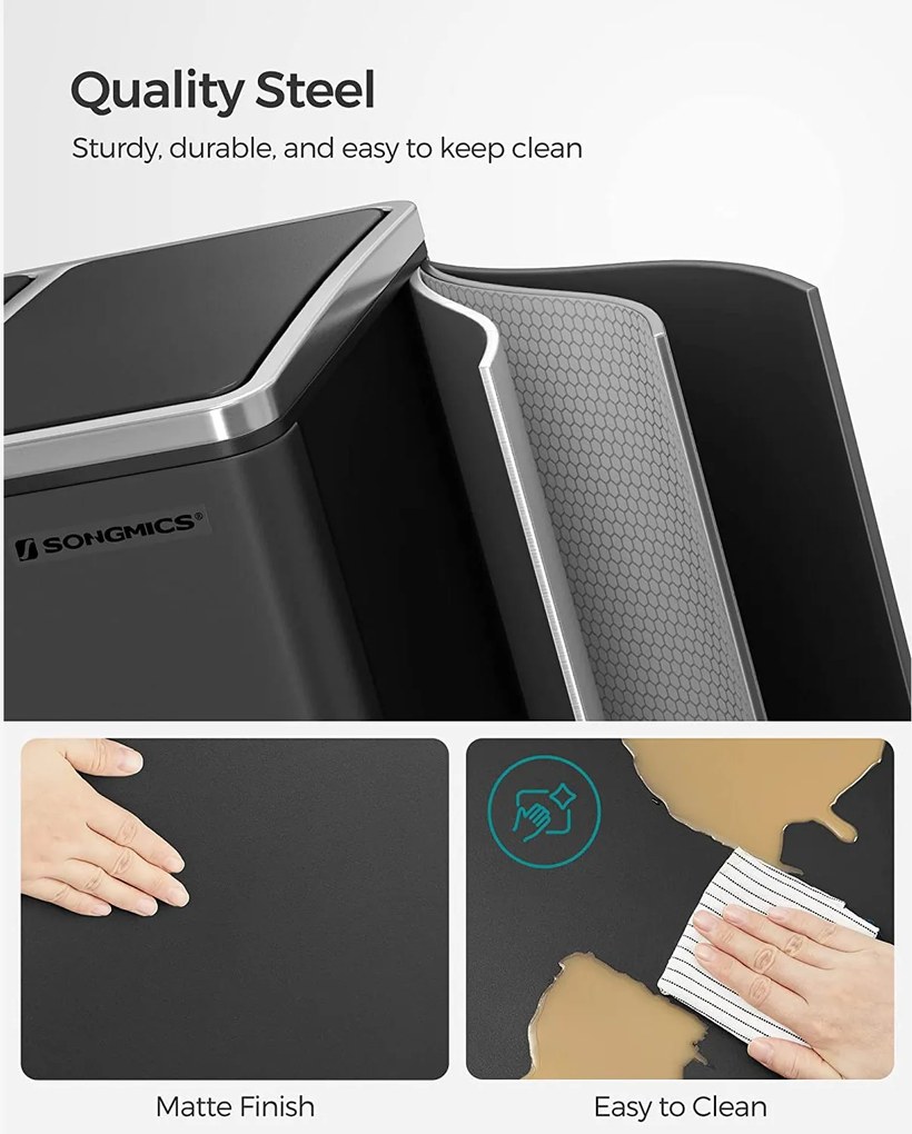 Selektívny odpadkový kôš pedálový 54L, 3x18 L, čierny