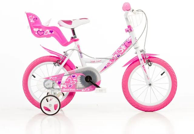 DINO bikes 144RN biela, ružová potlač 14" 2017 detský bicykel