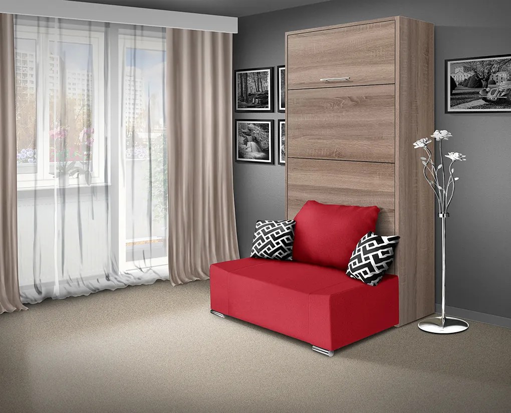 Nabytekmorava Sklápacia posteľ s pohovkou VS 21058P 200x90 farba pohovky: Červená, Typ farebného prevedenia: Agát / dvere agát