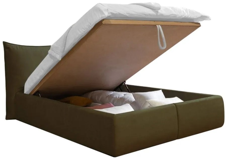 Tmavozelená zamatová čalúnená dvojlôžková posteľ s úložným priestorom s roštom 160x200 cm Jade - Bobochic Paris