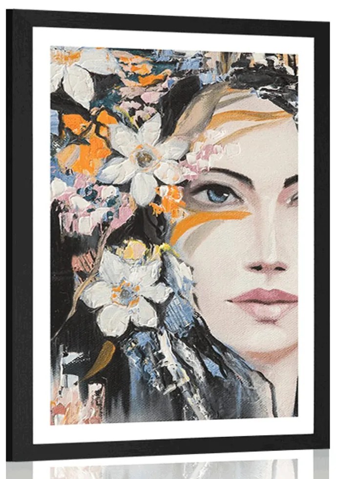 Plagát s paspartou originálna maľba ženy - 40x60 white