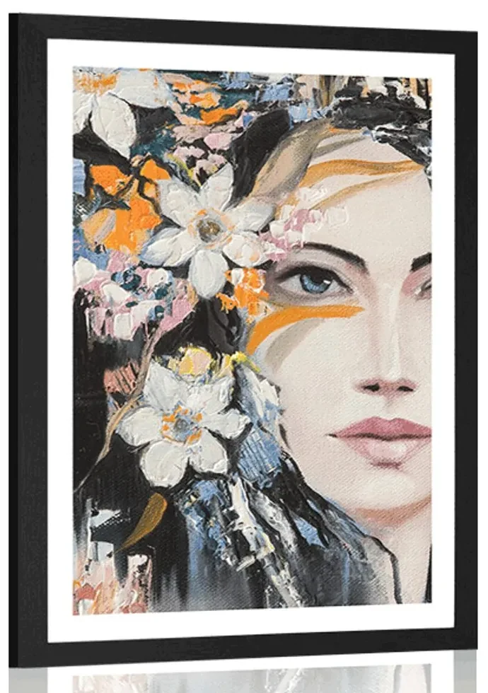Plagát s paspartou originálna maľba ženy - 60x90 black