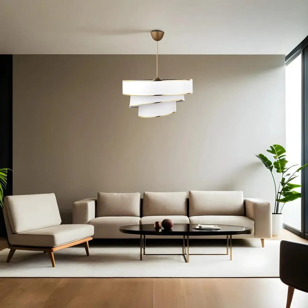 Závesné svietidlo v bielo-zlatej farbe s textilným tienidlom ø 40 cm Couper – Opviq lights