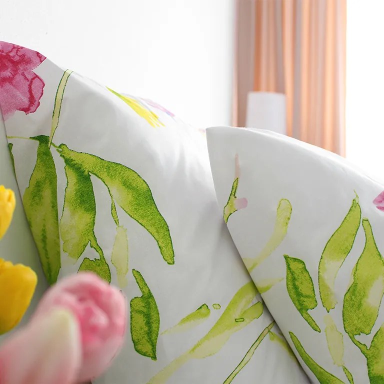 Goldea bavlnené posteľné obliečky - akvarelové kvety 200 x 200 a 2ks 70 x 90 cm