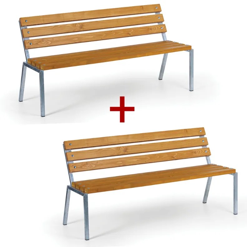 Vonkajšia lavička STACK, stohovateľná, s operadlom, 1+1 ZADARMO, zinkovaná, 1500 mm, limba