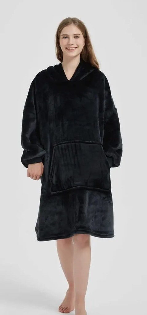 Deka s rukávmi HOODIE čierna