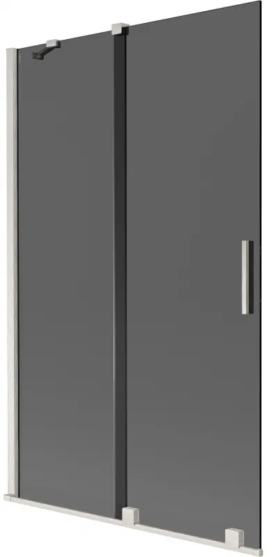 Mexen Velar, 2-krídlová posuvná vaňová zástena 110 x 150 cm, 8mm šedé sklo, brúsená oceľ, 896-110-000-41-97