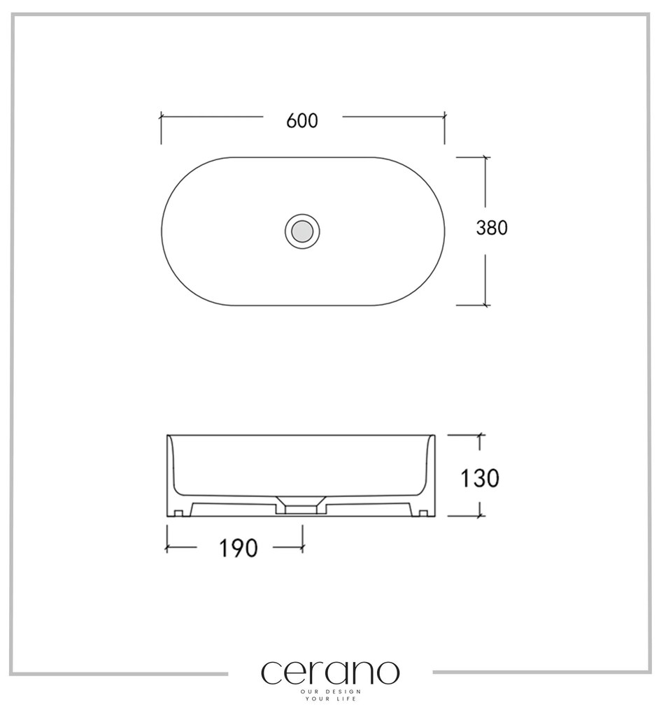 Cerano Federico, keramické umývadlo na dosku 600x380x130 mm, biela lesklá, CER-CER-417185