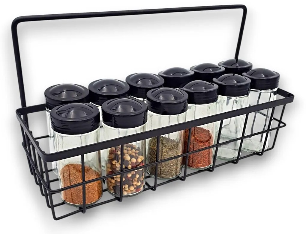 Orion Sada 12 kusov koreničiek BLACK 80ml v čiernom kovovom košíku