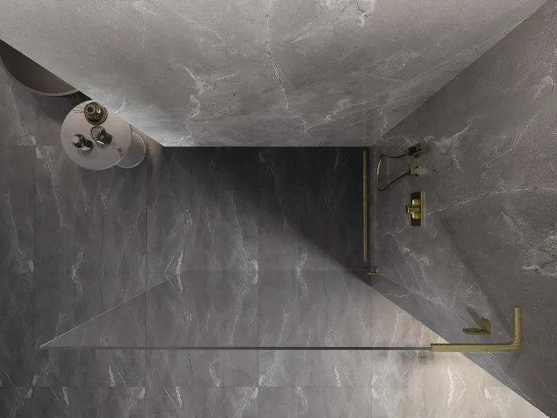 Mexen, Mexen Lunar L sprchová stena pravá 100 x 200 cm, priehľadná 8 mm, zlatý kartáč - 830L-100-000-55-00-P