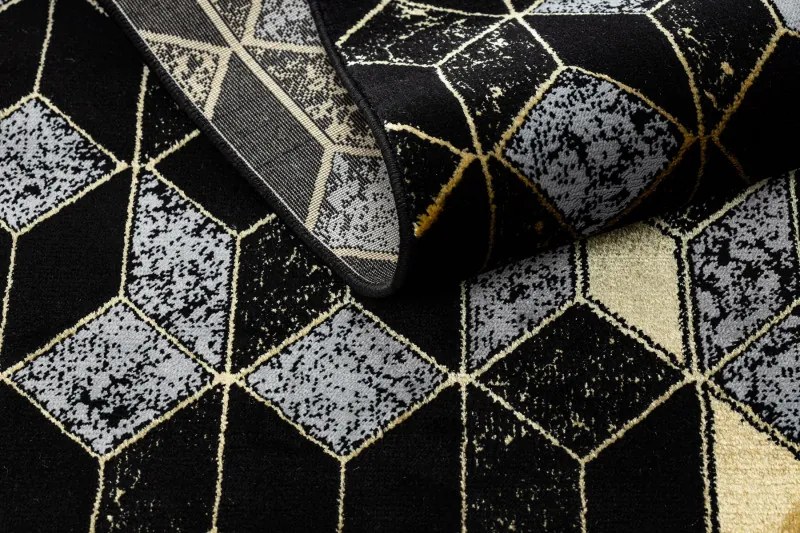 Dywany Łuszczów, Behúň Gloss 400B 86 3D geometric black/gold, 70x300, čierna, obývacia izba