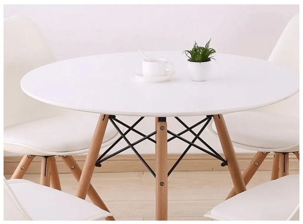 Jedálenský stôl, biela/buk, priemer 80 cm, GAMIN NEW 80