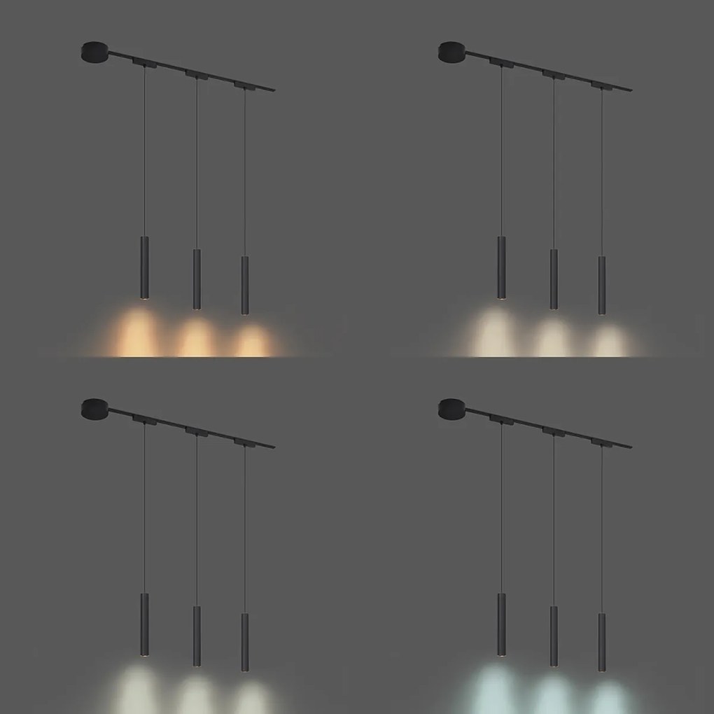 Moderný koľajnicový systém s 3 čiernymi závesnými svetlami 1-fázový - Magnetic Cassie