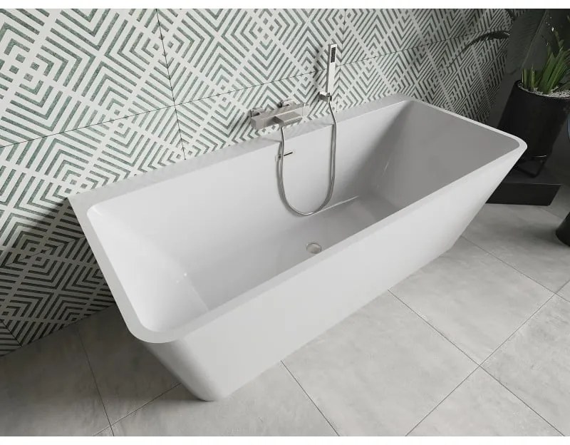 Mexen Volta, voľne stojaca nástenna vaňa 150 x 75 cm, biela, brúsená oceľ prepad, 51131507500-97