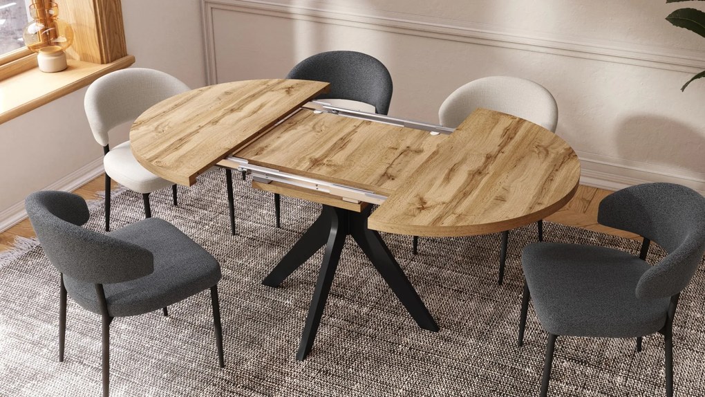 RENZO Dub Wotan/čierna noha - OKRÚHLY STÔL Ø110 ROZKLADACÍ DO 180 cm | DO KUCHYNE JEDÁLNE OBÝVAČKY RETRO