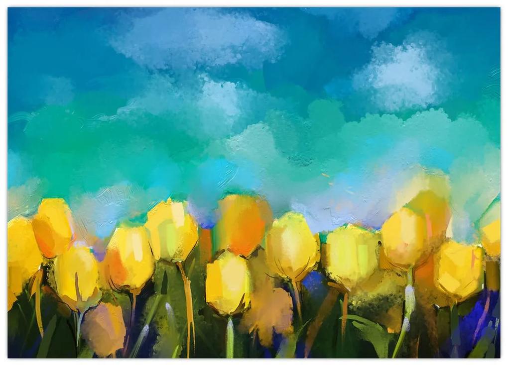 Sklenený obraz žltých tulipánov (70x50 cm)