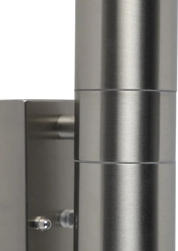 Vonkajšia nástenná lampa oceľ 2-svetlo IP44 so senzorom súmraku - Duo