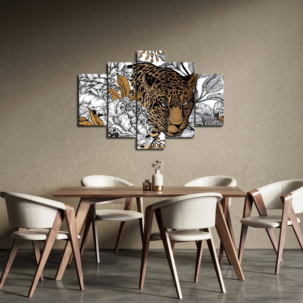 Obraz - Leopard medzi kvetmi (150x105 cm)