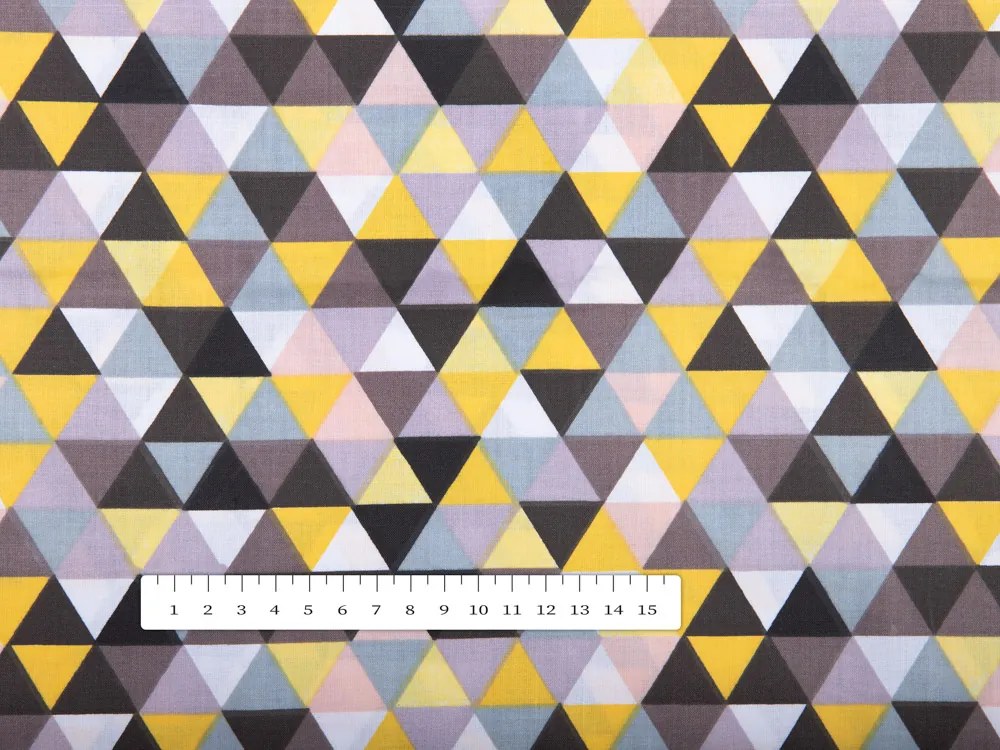 Biante Bavlnený behúň na stôl Sandra SA-218 Žlto-hnedo-ružové trojuholníčky 35x140 cm
