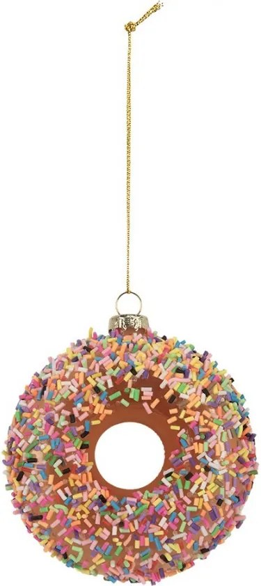 Vianočná sklenená závesná ozdoba hnedý donut - Ø 10*4 cm