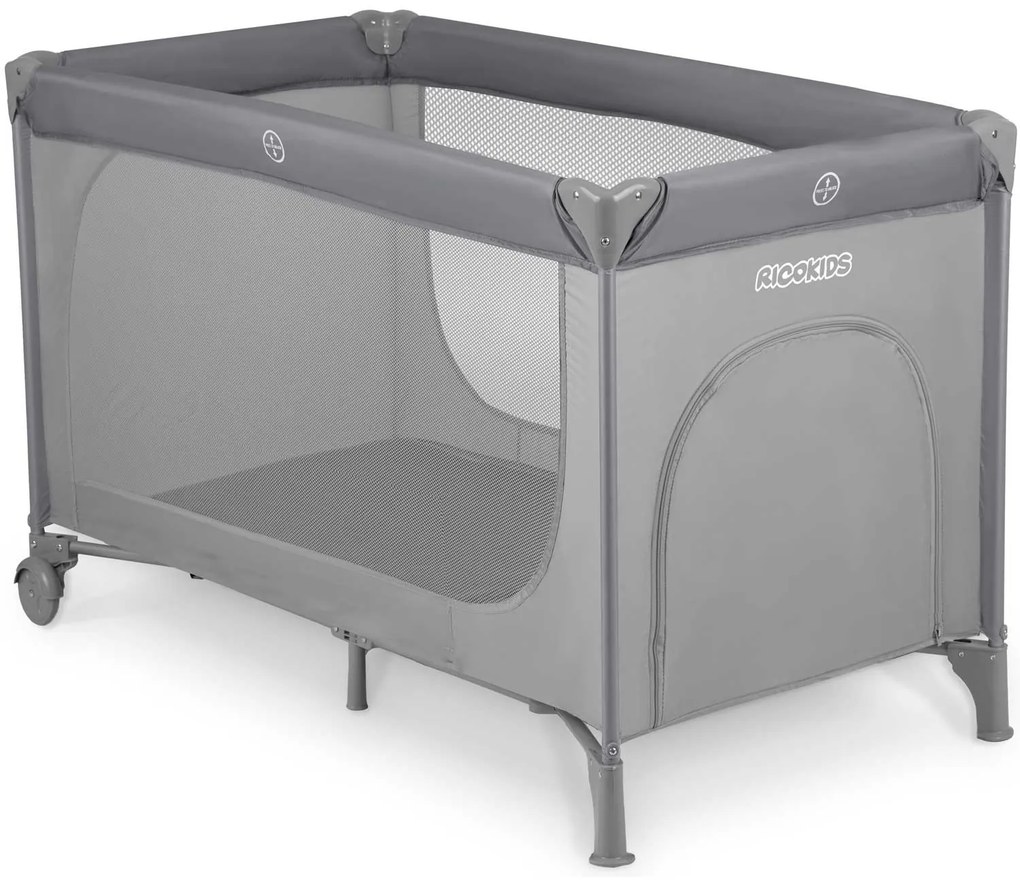 Ricokids Cestovná postieľka + matrac + taška125 x 65 x 78 cm RK-240 sivá