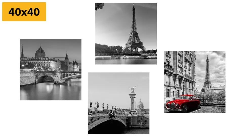 Set obrazov retro červené auto v Paríži