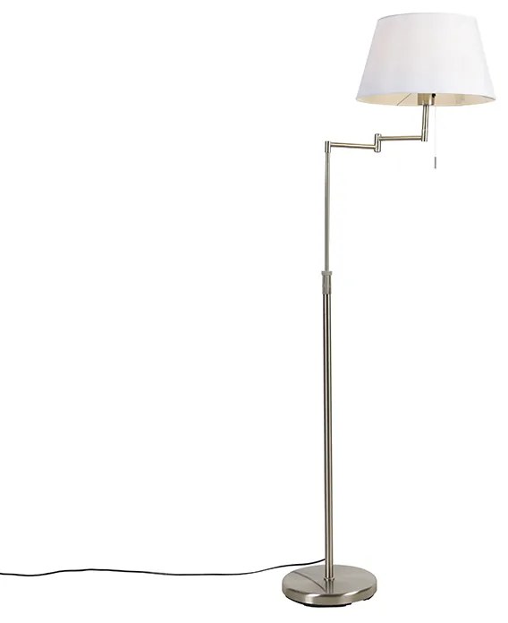 Stojaca lampa z ocele s bielym tienidlom z látky a nastaviteľným ramenom - Ladas Deluxe