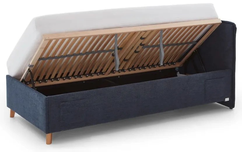 Tmavomodrá čalúnená detská posteľ s úložným priestorom s roštom 140x200 cm Fun – Meise Möbel