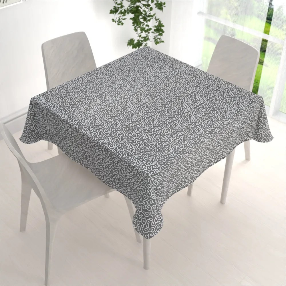 Biante Bavlnený štvorcový obrus Sandra SA-258 Ornamenty na tmavo sivom 130x130 cm
