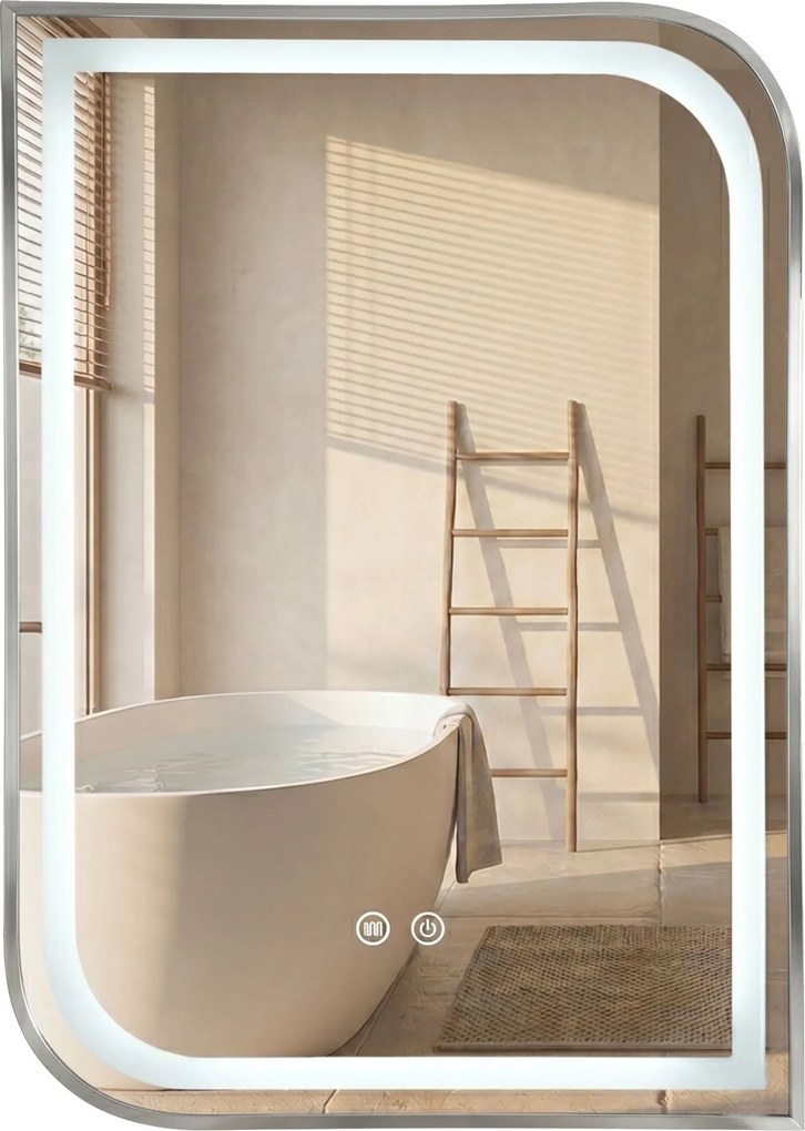 Rea ZONE, LED zrkadlo 60x80cm v ráme z brúsenej ocele, HOM-00301