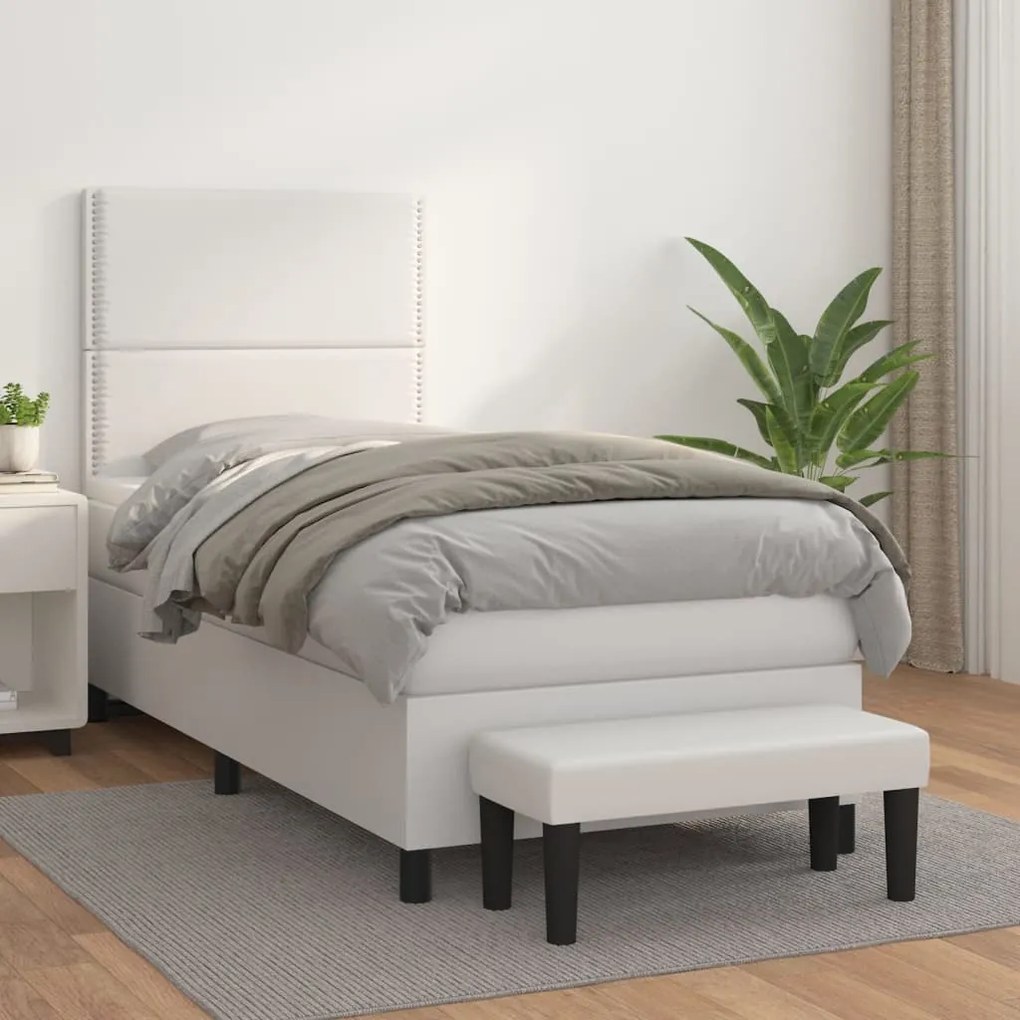 Boxspring posteľ s matracom biela 90x190 cm umelá koža 3137576