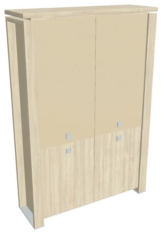 Vysoká skriňa Verno+ S 140 x 46 x 210 cm, kombinované dvere, agát / vanilka