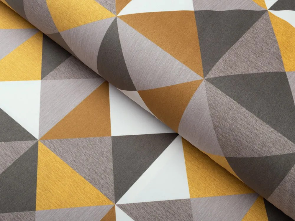 Biante Zamatový oválny obrus Tamara TMR-020 Žlto-sivé trojuholníky 120x200 cm