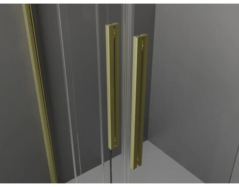 Mexen Velar L Duo, posuvné sprchové dvere do otvoru 150 cm, 8mm šedé sklo, zlatá matná, 871-150-003-42-55