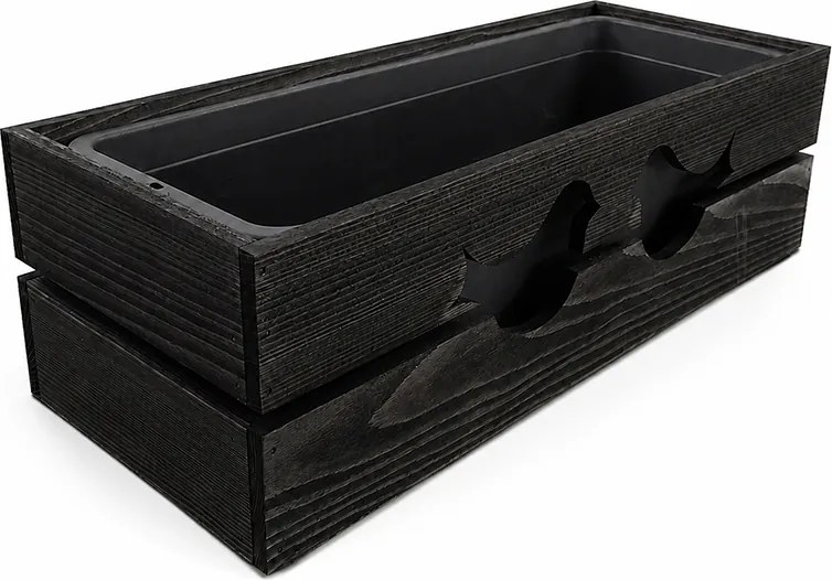 AMADEA Drevený obal na kvetináč tmavý s vtáčikmi, 52x21,5x17cm, český výrobok