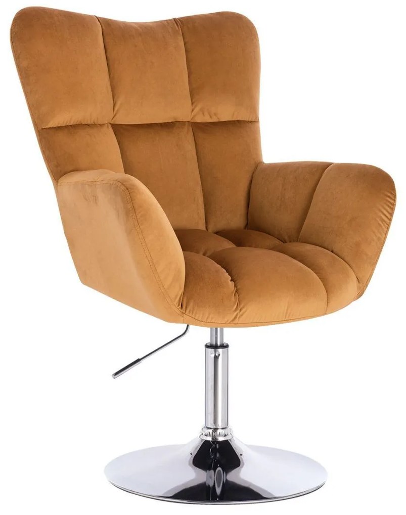 LuxuryForm DESIGN Kreslo AURORA VELUR na striebornom tanieri - medové