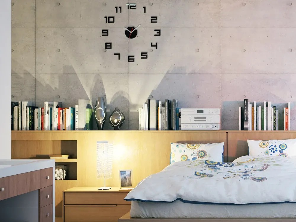 Nástěnné samolepící hodiny Digit 50 cm černé