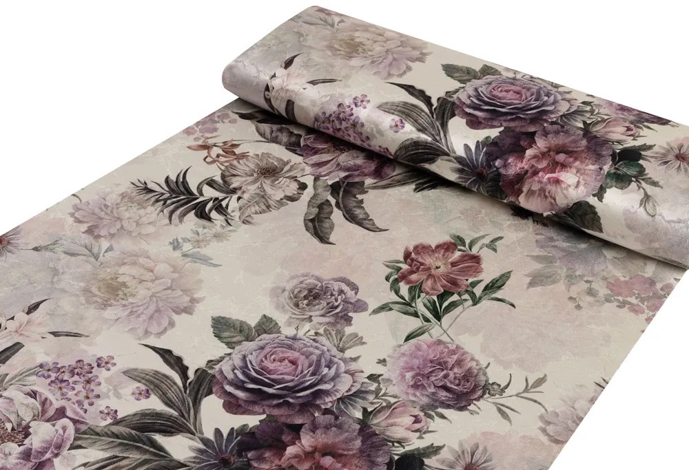 Biante Dekoračná obliečka na vankúš s lemom Parma PM-112 Fialové kvety na smotanovom 60 x 60 cm