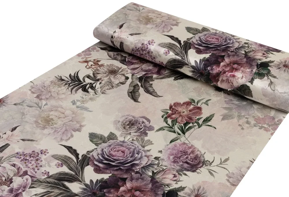 Biante Dekoračný oválny obrus Parma PM-112 Fialové kvety na smotanovom 80x120 cm